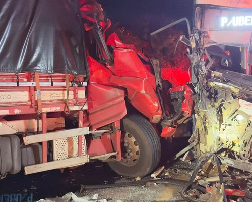 Nove pessoas ficam feridas em grave acidente entre ônibus e caminhão na BR 365