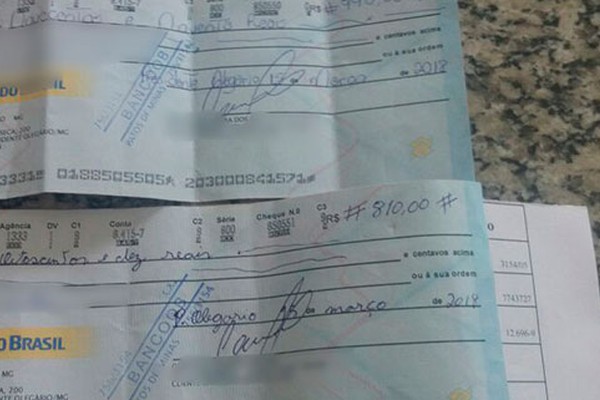 Estelionatário usa cheques falsos para dar golpe no comércio de Presidente Olegário