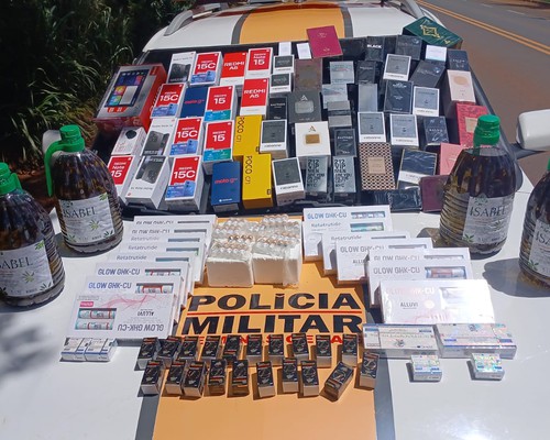 Polícia Militar Rodoviária aborda veículo e aprende celulares, perfumes, anabolizantes e emagrecedores