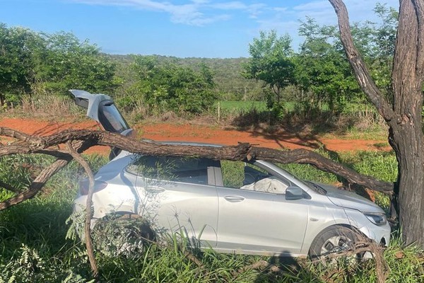 Condutora cochila ao volante e carro vai parar em árvore na MG 410