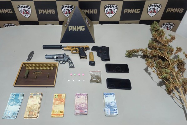 Dono de bar em Monte Carmelo é preso por tráfico ao ser flagrado com drogas, armas e munições