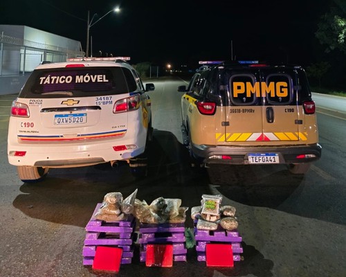 Perseguição na BR 146 acaba em choque em árvore, prisão de dupla e apreensão de carga de drogas