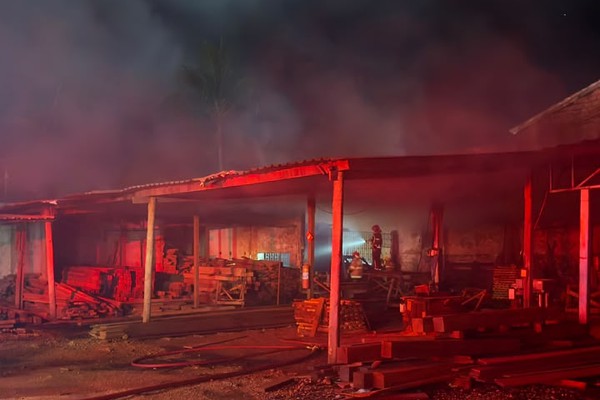 Incêndio atinge madeireira e provoca queda de estrutura de telhado em Patos de Minas