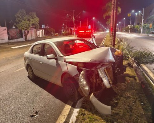 Motorista acaba ferido e preso após subir em canteiro central e derrubar coqueiro na Avenida Marabá