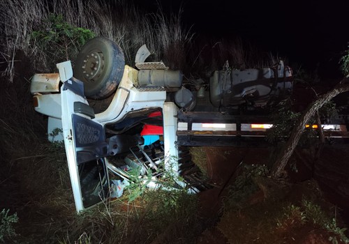 Motorista de 57 anos morre após caminhão carregado com grama capotar na BR 365