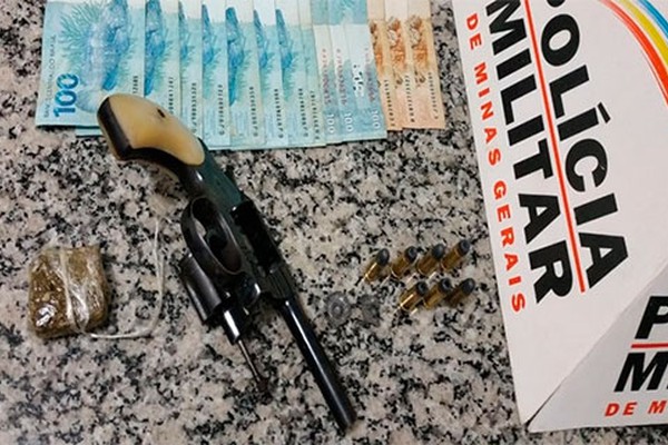 Polícia Militar apreende arma, munição, droga e dinheiro em Presidente Olegário