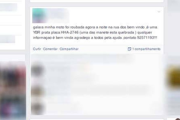 Vítima usa rede social para tentar encontrar moto furtada em Patos de Minas