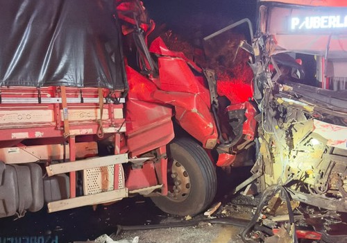 Nove pessoas ficam feridas em grave acidente entre ônibus e caminhão na BR 365