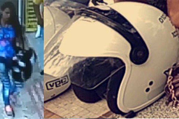 Imagem de câmera mostra suspeita de furtar capacete em loja do centro de Patos de Minas