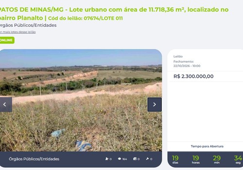 Prefeitura de Patos de Minas coloca 22 imóveis públicos para venda em leilão online