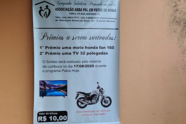 Associação realiza rifa de televisão e moto para construir sede própria em Patos de Minas
