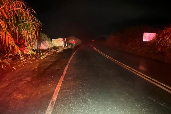 Caminhoneiro perde controle em curva, sai da pista e tomba veículo carregado com cenouras, na BR354