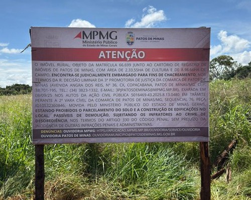 Prefeitura instala placas em chacreamento irregular e reforça proibição desse tipo de empreendimento