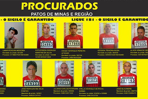 Polícia Militar divulga lista dos criminosos mais procurados de Patos de Minas e região