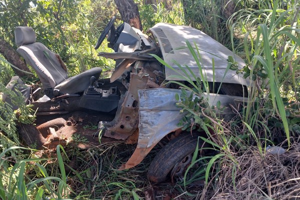Veículo fica completamente destruído após bater em árvore na MG-188; motorista ficou gravemente ferido