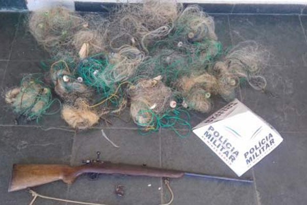 Polícia Militar Ambiental de São Gotardo realiza apreensão de arma e redes para pesca