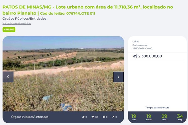 Prefeitura de Patos de Minas coloca 22 imóveis públicos para venda em leilão online