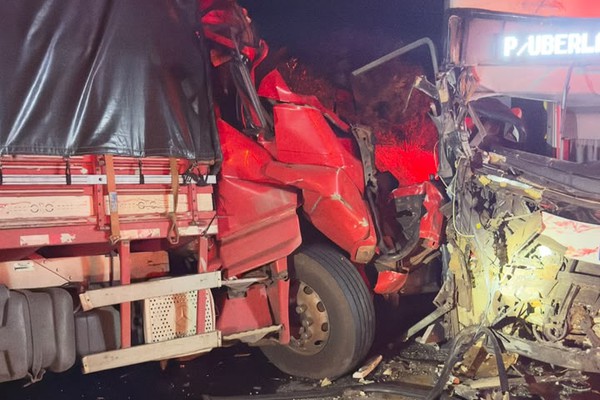 Nove pessoas ficam feridas em grave acidente entre ônibus e caminhão na BR 365