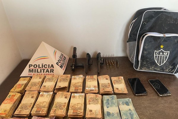 PM prende trio que roubou banco em Matutina e apreende R$ 77 mil e três armas de fogo